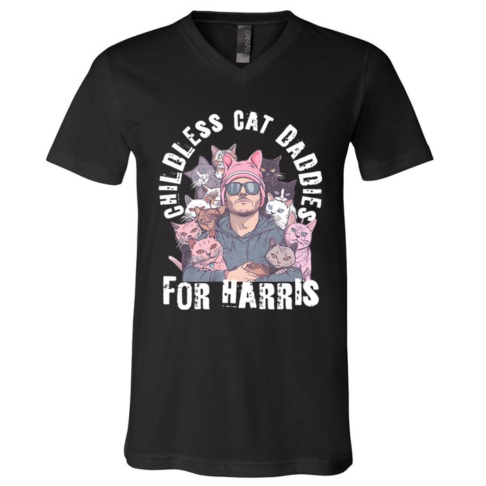 Cat Daddies For Harris Vote Hat Feminist Cat Dad V-Neck T-Shirt