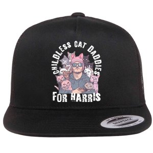 Cat Daddies For Harris Vote Hat Feminist Cat Dad Flat Bill Trucker Hat