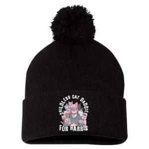 Cat Daddies For Harris Vote Hat Feminist Cat Dad Pom Pom 12in Knit Beanie