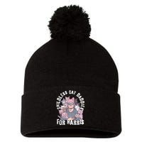 Cat Daddies For Harris Vote Hat Feminist Cat Dad Pom Pom 12in Knit Beanie