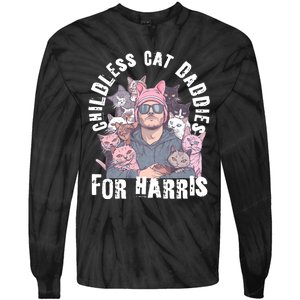 Cat Daddies For Harris Vote Hat Feminist Cat Dad Tie-Dye Long Sleeve Shirt