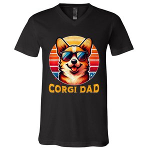 Corgi Dad Father Day Gift For Lovers Funn V-Neck T-Shirt