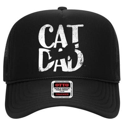 Cat Dad Fathers Day Christmas Birthday Best Vintage High Crown Mesh Back Trucker Hat