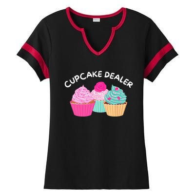 Cupcake Dealer Funny Cupcake Baker Pastry Baking Gift Ladies Halftime Notch Neck Tee