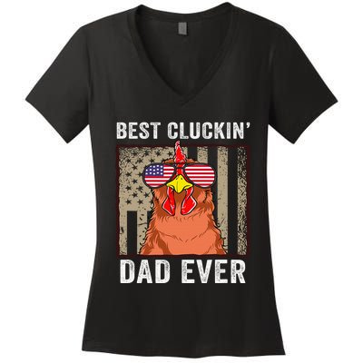 Chicken Dad Funny Farm Best Cluckin' Dad Ever Chicken  Women's V-Neck T-Shirt