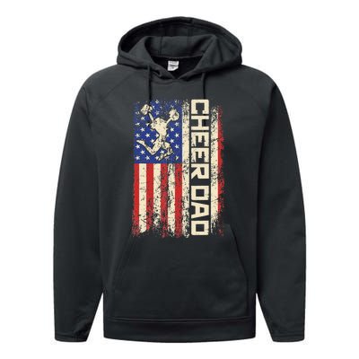 Cheerleader Dad Funny Cheer Dad American US Flag Father Team Performance Fleece Hoodie