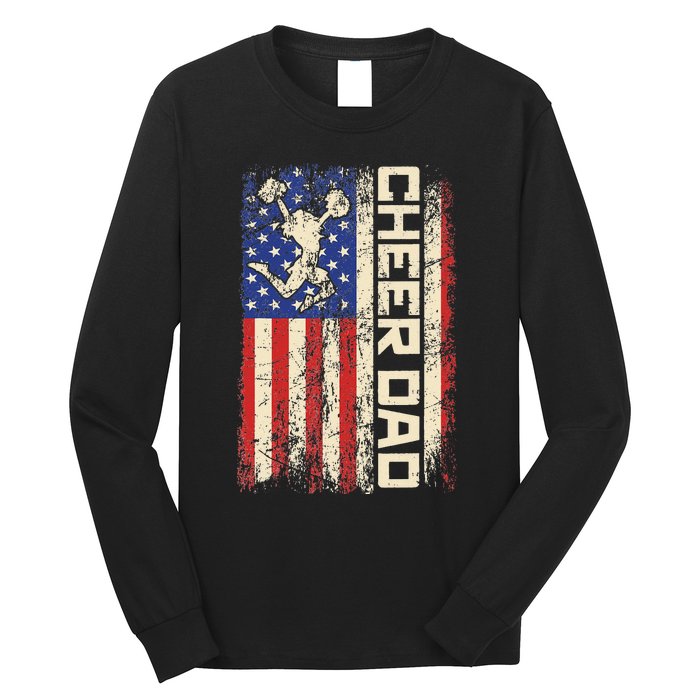 Cheerleader Dad Funny Cheer Dad American US Flag Father Team Long Sleeve Shirt