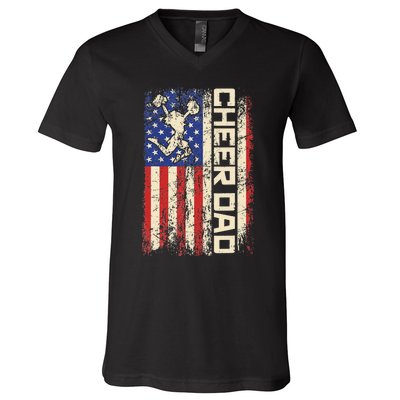 Cheerleader Dad Funny Cheer Dad American US Flag Father Team V-Neck T-Shirt