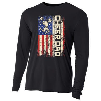 Cheerleader Dad Funny Cheer Dad American US Flag Father Team Cooling Performance Long Sleeve Crew