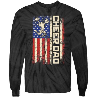 Cheerleader Dad Funny Cheer Dad American US Flag Father Team Tie-Dye Long Sleeve Shirt