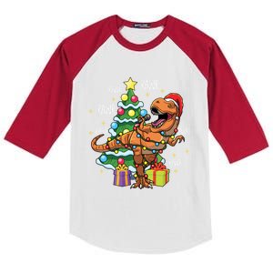 Christmas Dinosaur Fa Ra Ra Rawr Xmas Tree Trex Lover Gift Kids Colorblock Raglan Jersey