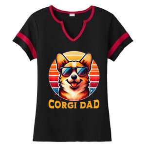 Corgi Dad Father Day Gift For Lovers Funny Ladies Halftime Notch Neck Tee