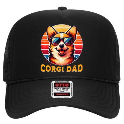 Corgi Dad Father Day Gift For Lovers Funny High Crown Mesh Back Trucker Hat