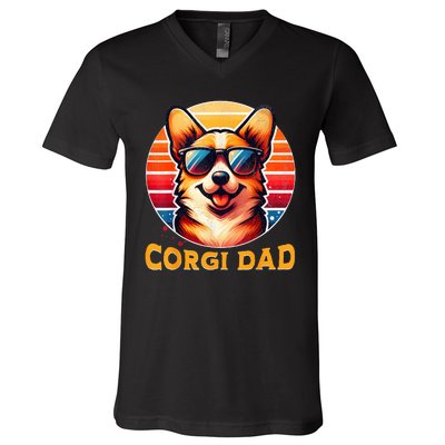 Corgi Dad Father Day Gift For Lovers Funny V-Neck T-Shirt