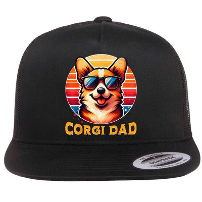 Corgi Dad Father Day Gift For Lovers Funny Flat Bill Trucker Hat