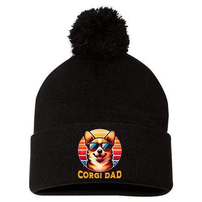 Corgi Dad Father Day Gift For Lovers Funny Pom Pom 12in Knit Beanie