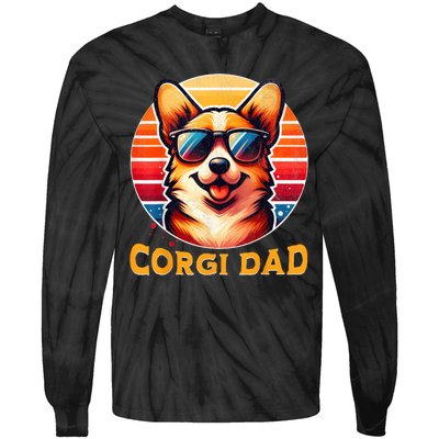 Corgi Dad Father Day Gift For Lovers Funny Tie-Dye Long Sleeve Shirt