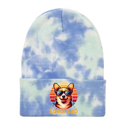 Corgi Dad Father Day Gift For Lovers Funny Tie Dye 12in Knit Beanie