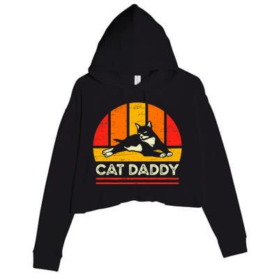 Cat Daddy Father Vintage Black Cats Crop Fleece Hoodie