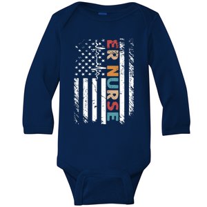 Classic Distressed Flag Gift For Emergency Room Er Nurses Gift Baby Long Sleeve Bodysuit