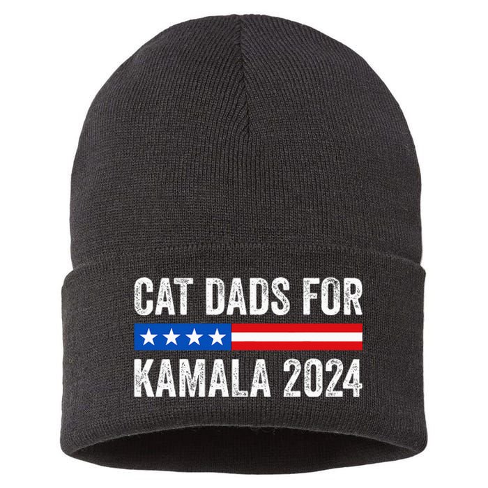 Cat Dads For Kamala Funny Cat Owner 2024 President Kamala Sustainable Knit Beanie