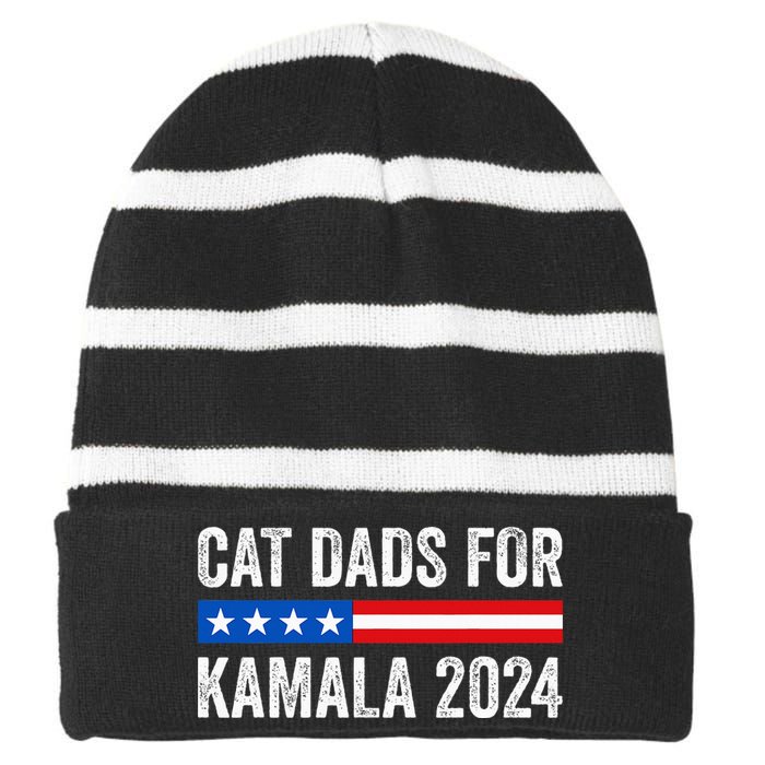 Cat Dads For Kamala Funny Cat Owner 2024 President Kamala Striped Beanie with Solid Band