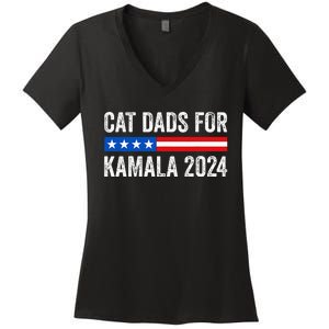 Cat Dads For Kamala Funny Cat Owner 2024 President Kamala Women's V-Neck T-Shirt