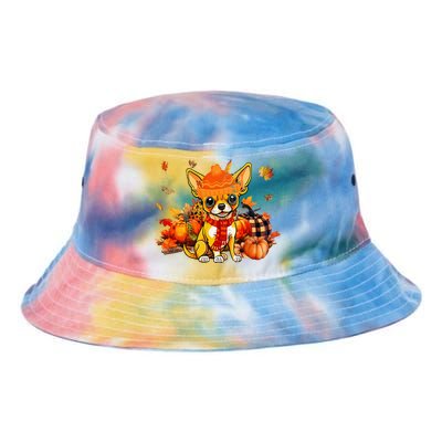 Chihuahua Dog Fall Scarf Leopard Pumpkins Autumn Leaves Tie Dye Newport Bucket Hat