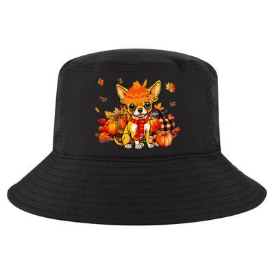 Chihuahua Dog Fall Scarf Leopard Pumpkins Autumn Leaves Cool Comfort Performance Bucket Hat