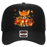 Chihuahua Dog Fall Scarf Leopard Pumpkins Autumn Leaves High Crown Mesh Back Trucker Hat