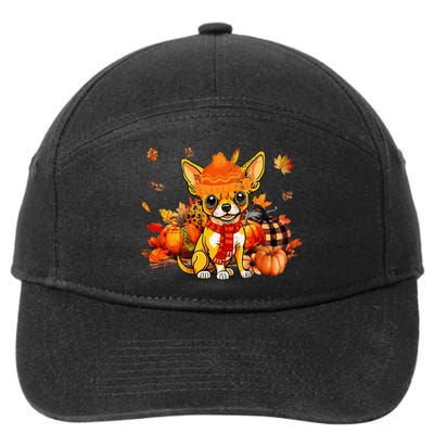 Chihuahua Dog Fall Scarf Leopard Pumpkins Autumn Leaves 7-Panel Snapback Hat