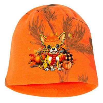 Chihuahua Dog Fall Scarf Leopard Pumpkins Autumn Leaves Kati - Camo Knit Beanie