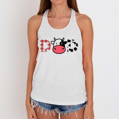 Cow Dad Funny Daddy Cow Lover Farmer Cows Women's Knotted Racerback Tank