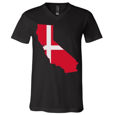 California Denmark Flag Map V-Neck T-Shirt