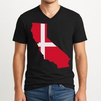 California Denmark Flag Map V-Neck T-Shirt