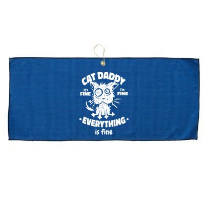 Cat Daddy Funny Black Cat Father's Day It's Fine I'm Fine Large Microfiber Waffle Golf Towel