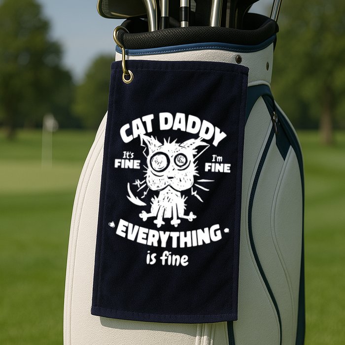 Cat Daddy Funny Black Cat Father's Day It's Fine I'm Fine Golf Towel