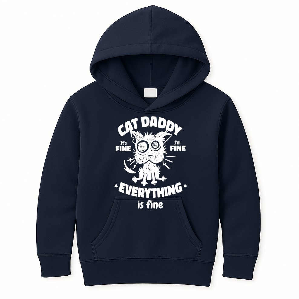 Cat Daddy Funny Black Cat Father's Day It's Fine I'm Fine Kids Hoodie