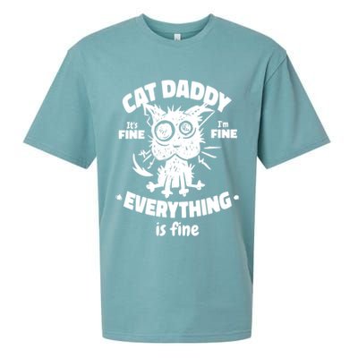Cat Daddy Funny Black Cat Father's Day It's Fine I'm Fine Sueded Cloud Jersey T-Shirt