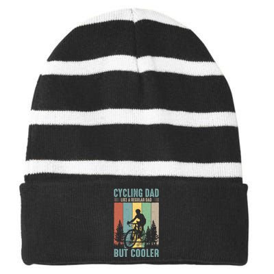 Cycling Dad Father's Day Funny Vintage Striped Beanie with Solid Band