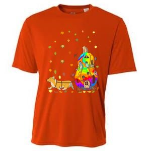 Corgi Dog Gnome And Pumpkin Rainbow Tie Dye Fall Thanksgiving Gift Cooling Performance Crew T-Shirt