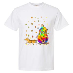 Corgi Dog Gnome And Pumpkin Rainbow Tie Dye Fall Thanksgiving Gift Garment-Dyed Heavyweight T-Shirt