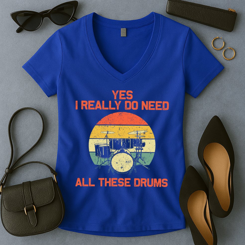 Cool Drumming Gifts Drummer Accessories & Stuff Women's V-Neck T-Shirt