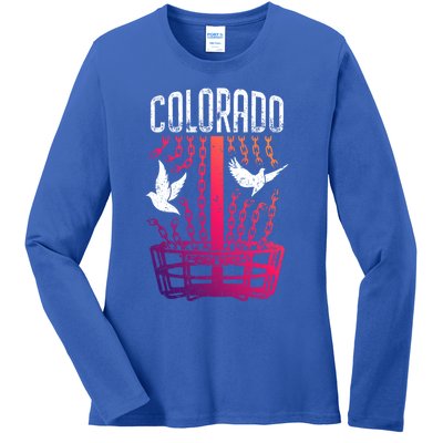 Colorado Disc Golf Player Breaking Chains Birdie Gift Ladies Long Sleeve Shirt