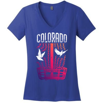 Colorado Disc Golf Player Breaking Chains Birdie Gift Women's V-Neck T-Shirt