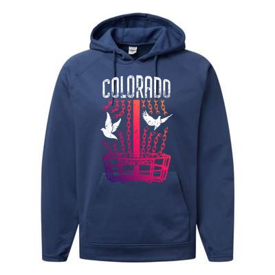 Colorado Disc Golf Player Breaking Chains Birdie Gift Performance Fleece Hoodie