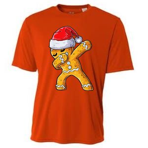 Christmas Dabbing Gingerbread Cookie Santa Hat Cute Xmas Cooling Performance Crew T-Shirt