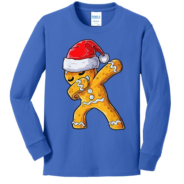 Christmas Dabbing Gingerbread Cookie Santa Hat Cute Xmas Kids Long Sleeve Shirt