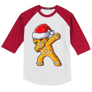 Christmas Dabbing Gingerbread Cookie Santa Hat Cute Xmas Kids Colorblock Raglan Jersey