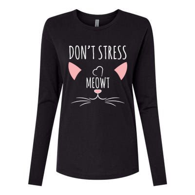 Cat Design Gift Funny Pun Don't Stress Meowt! Gift Womens Cotton Relaxed Long Sleeve T-Shirt